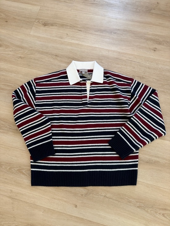 J. Crew Sweaters - J. Crew Striped V-Neck Rugby Sweater in Navy, Burgundy & White